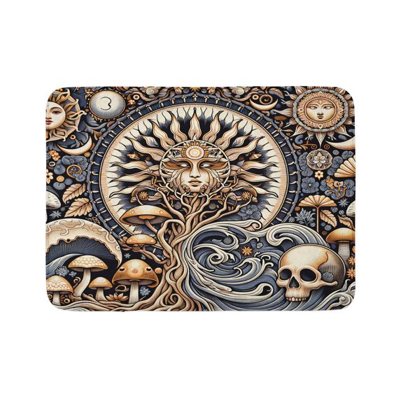 Ambesonne Boho Art Bath Mat, Occult Sun Skull Moon Wave, 30.2" x 20", Blue Violet Pale Brown