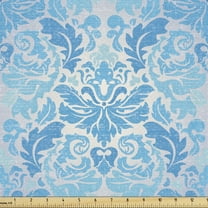 Ambesonne Boho Art Fabric by the Yard Upholstery, Oceanic Vintage Damask, 1 Yard, Deep Sky Blue Pale Grey