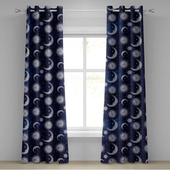 Ambesonne Boho Art Grommet Curtain, Astrology Sun and Moon Art, 50"x120", Pale Ceil Blue and Indigo