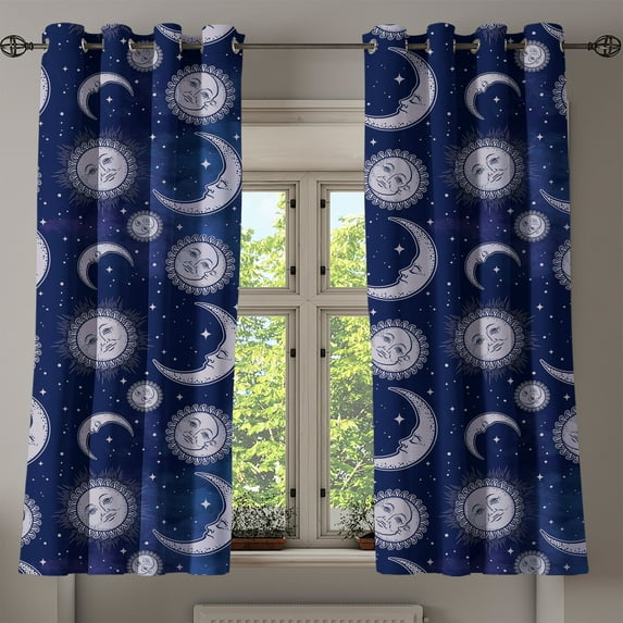 Ambesonne Boho Art Grommet Curtain, Astrology Sun and Moon Art, 50"x63", Pale Ceil Blue and Indigo