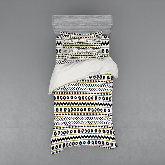 Ambesonne Boho Bedding Set 3 Pcs, Abstract Prehistoric, Twin, Black Yellow