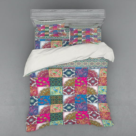 Ambesonne Boho Bedding Set 4 Pcs, Middle Eastern Paisleys, Queen, Multicolor