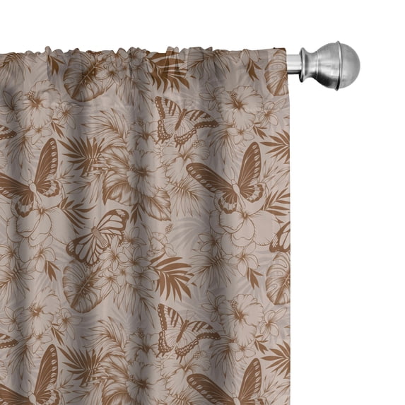 Ambesonne Boho Butterfly Curtains, Flowers Moths Leaves, Pair of 28"x63", Pale Sepia Umber and Grey