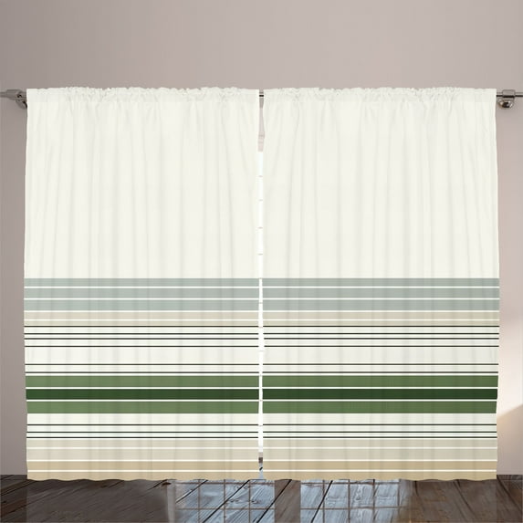 Ambesonne Boho Curtains 2 Panel Set, Abstract Bohemian Stripes Art, 108" x 96", Eggshell Olive Green