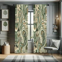 Ambesonne Boho Curtains 2 Panel Set, Ethnic Botanical Paisley Art, Pair of - 28" x 63", Reseda Green Tan and Eggshell