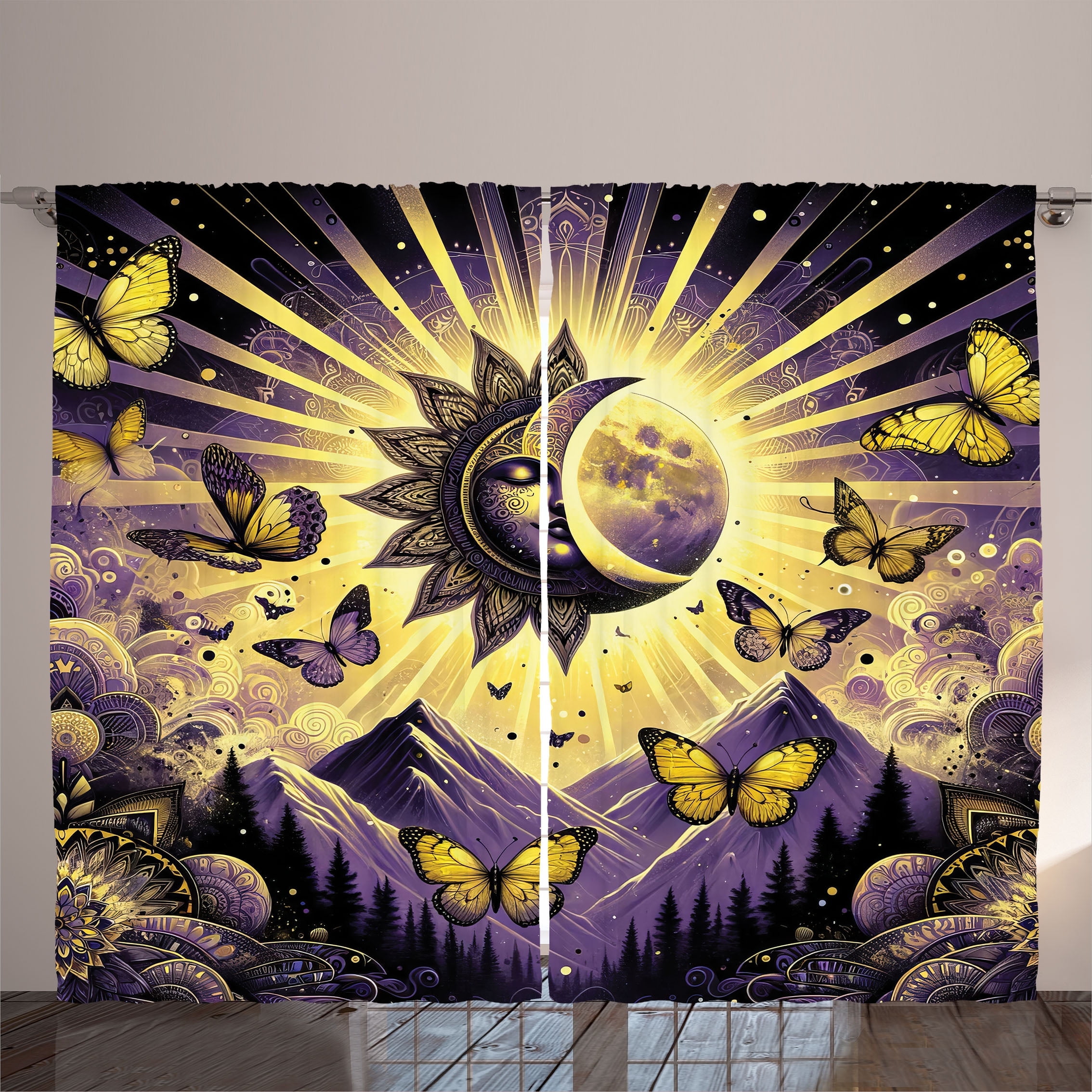 Ambesonne Boho Curtains 2 Panel Set, Sun and Moon Esoteric Artwork, 108 ...