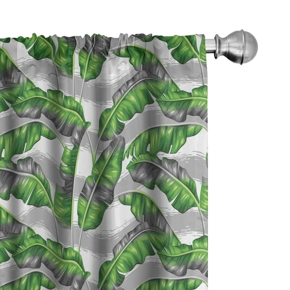 Ambesonne Boho Curtains, Banana Leaves Design, Pair of 28"x63", Pale Grey Hunter Green