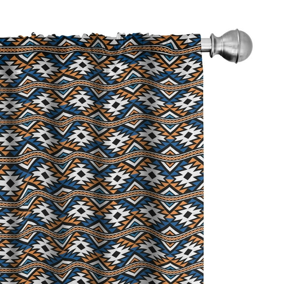 Ambesonne Boho Curtains, Geometrical Pattern, Pair of 28"x84", Orange Blue and White