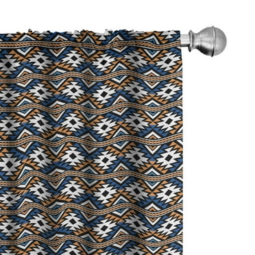 Ambesonne Boho Curtains, Geometrical Pattern, Pair of 28"x95", Orange Blue and White