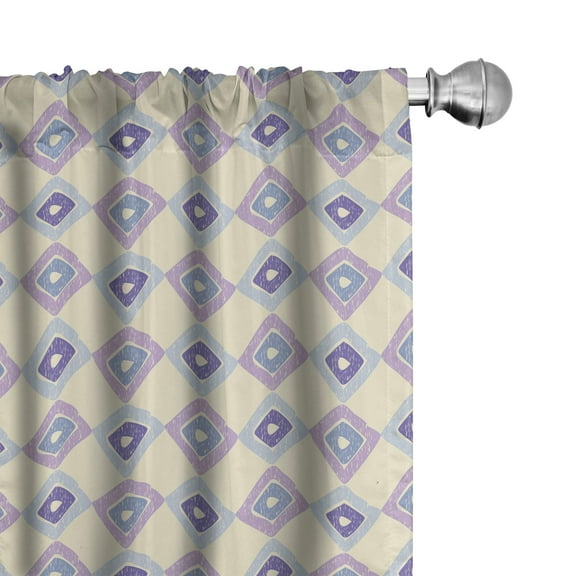 Ambesonne Boho Curtains, Hatched Nested Rhombs, Pair of 28"x95", Eggshell and Multicolor