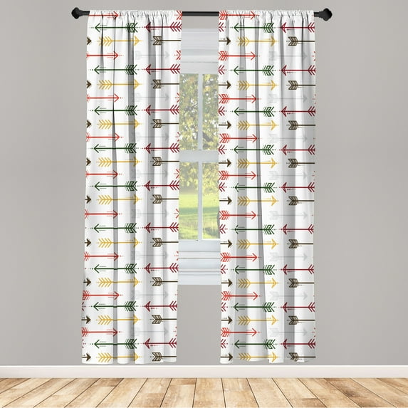 Ambesonne Boho Curtains, Retro Arrow Pattern Artwork, Pair of 28"x95", Red and Multicolor