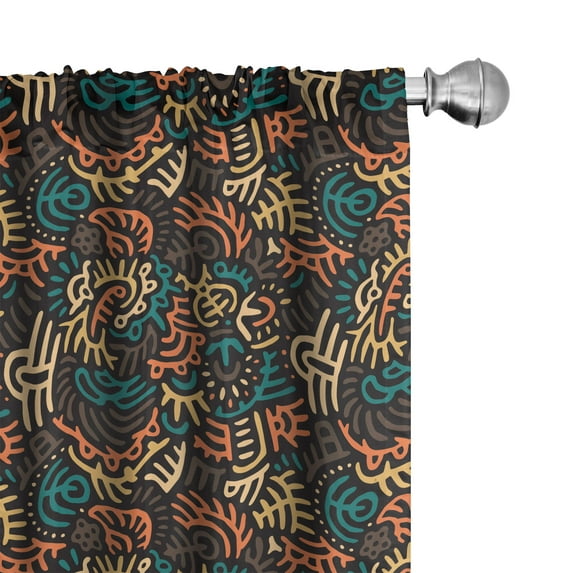 Ambesonne Boho Curtains, Whimsical Ethnic Colorful Art, Pair of 28"x84", Burnt Sienna Teal