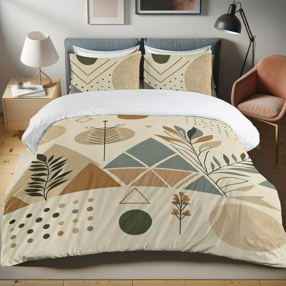 Ambesonne Boho Duvet Cover Set, Bohemian Geometric Shapes Art, King, Ecru Beige Blue Grey