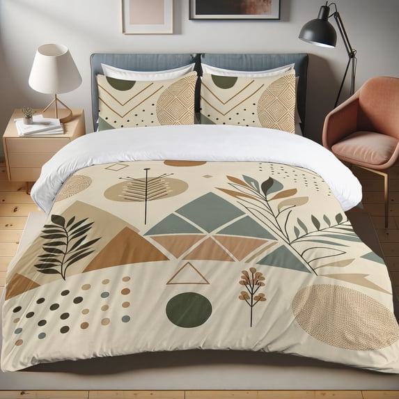 Ambesonne Boho Duvet Cover Set, Bohemian Geometric Shapes Art, Queen, Ecru Beige Blue Grey