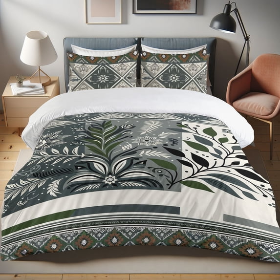 Ambesonne Boho Duvet Cover Set, Bohemian Nature Exotic Print, Calking, Dark Slate Blue Ivory