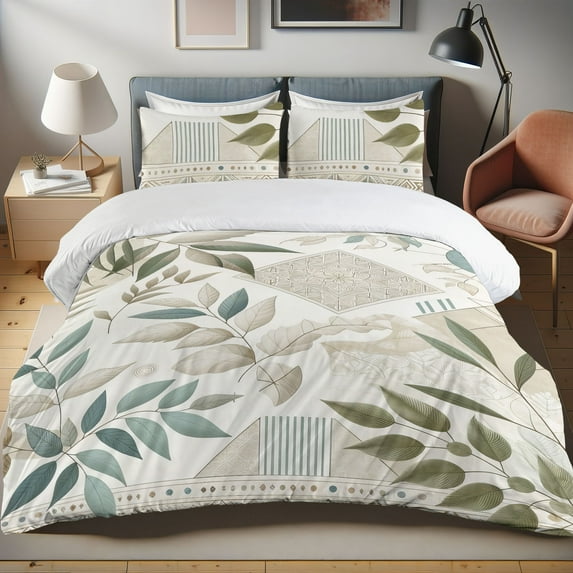 Ambesonne Boho Duvet Cover Set, Bohemian Nature and Rhomboid, Queen, Coconut Dusk Laurel Green