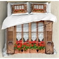 thumbnail image 1 of Ambesonne Boho Duvet Cover Sets, European Rustic Shutters, 2-King, Brown White Red, 1 of 7