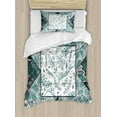 thumbnail image 1 of Ambesonne Boho Duvet Cover Sets, Leaves Chevron Flower Mix, 2-Twin, Jade Green Grey White, 1 of 4