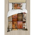 thumbnail image 1 of Ambesonne Boho Duvet Cover Sets, Wooden Timber Door Key, 2-Twin, Chocolate Brown, 1 of 4