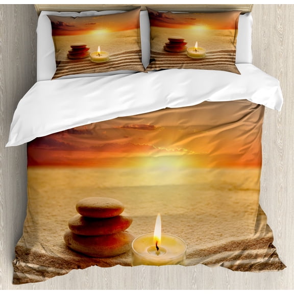 Ambesonne Boho Duvet Cover Sets, Yoga Candle, 2-King, Orange Sand Brown