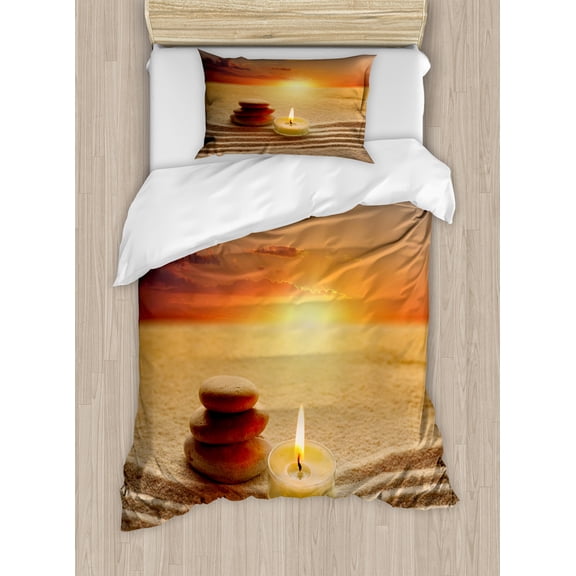Ambesonne Boho Duvet Cover Sets, Yoga Candle, 2-Twin, Orange Sand Brown