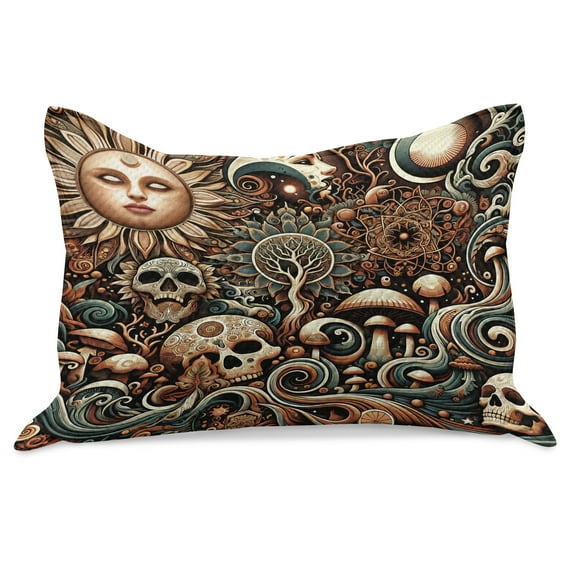 Ambesonne Boho Esoteric Knitted Quilt Pillowcover, Hidden Woodland Skull, 30"x20", Cream Paprika Cadet Blue