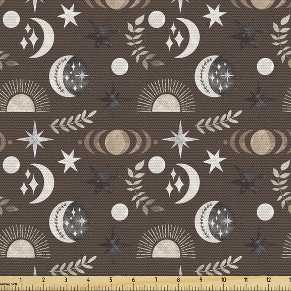 Ambesonne Boho Fabric by the Yard Upholstery, Minimal Sun Moon Scandinavian, 1 Yard, Taupe Tan and Dark Grey