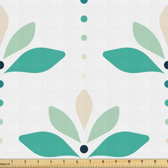 Ambesonne Boho Fabric by the Yard Upholstery, Minimnal Theme Flowers Lotus, 1 Yard, Dark Seafoam Reseda Green