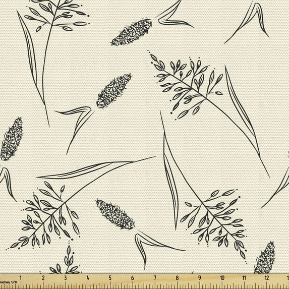 Ambesonne Boho Fabric by the Yard Upholstery, Botanical Nature Herbs Pattern, 10 Yards, Cream and Charcoal Grey