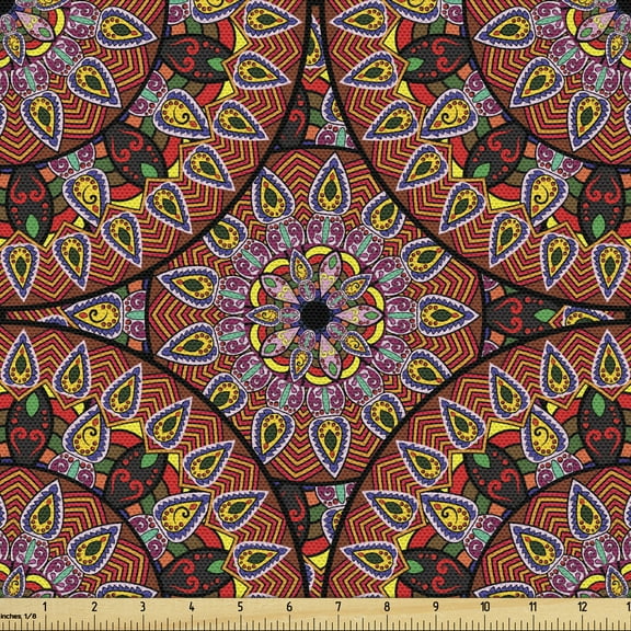 Ambesonne Boho Fabric by the Yard Upholstery, Colorful Peruvian, 5 Yards, Multicolor