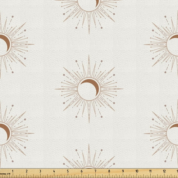 Ambesonne Boho Fabric by the Yard Upholstery, Moons Monochrome Celestial Art, 3 Yards, Pale Caramel and Off White