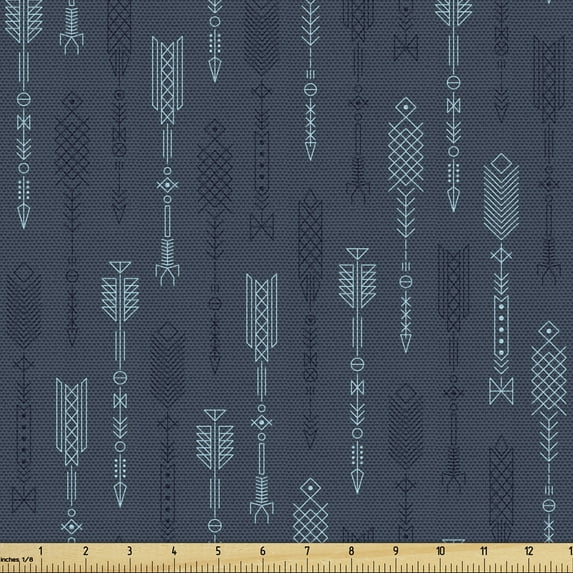 Ambesonne Boho Fabric by the Yard Upholstery, Vertical Ethnic Sticks Pattern, 3 Yards, Dark Teal Sea Blue