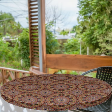 Ambesonne Boho Fitted Round Tablecloth, Colorful Peruvian, 36"- 40" Diameter, Multicolor