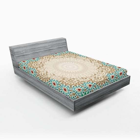 Ambesonne Boho Fitted Sheet, Antique Floral Mosaic Form, Full Size, Multicolor
