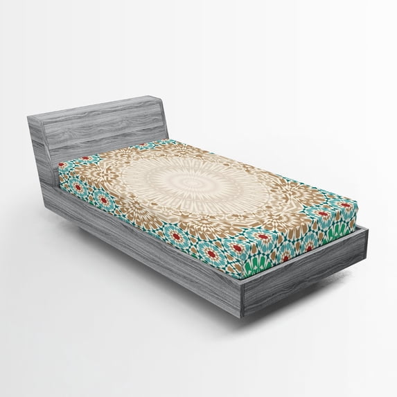 Ambesonne Boho Fitted Sheet, Antique Floral Mosaic Form, Twin Size, Multicolor