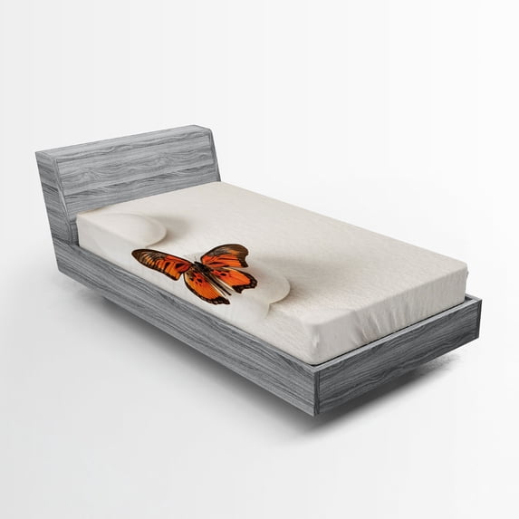 Ambesonne Boho Fitted Sheet, Butterfly Rocks Healing, Twin XL Size, White Orange