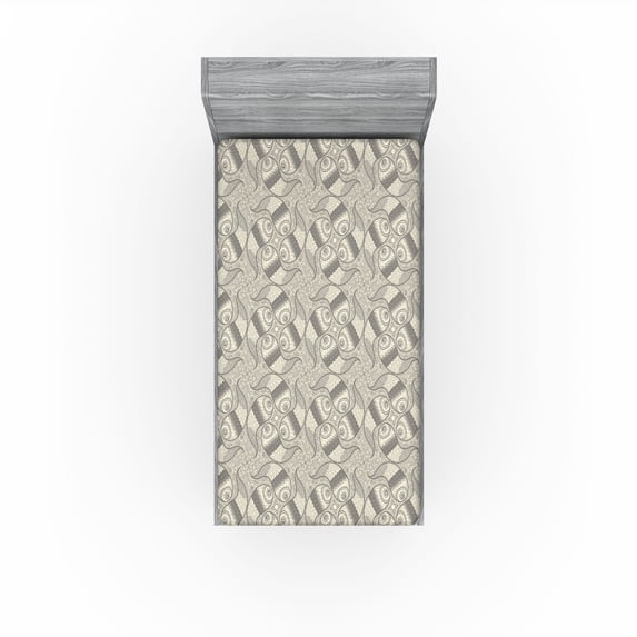 Ambesonne Boho Fitted Sheet, Lace Pattern Geometric Swirls, Twin Size, Eggshell Dimgray