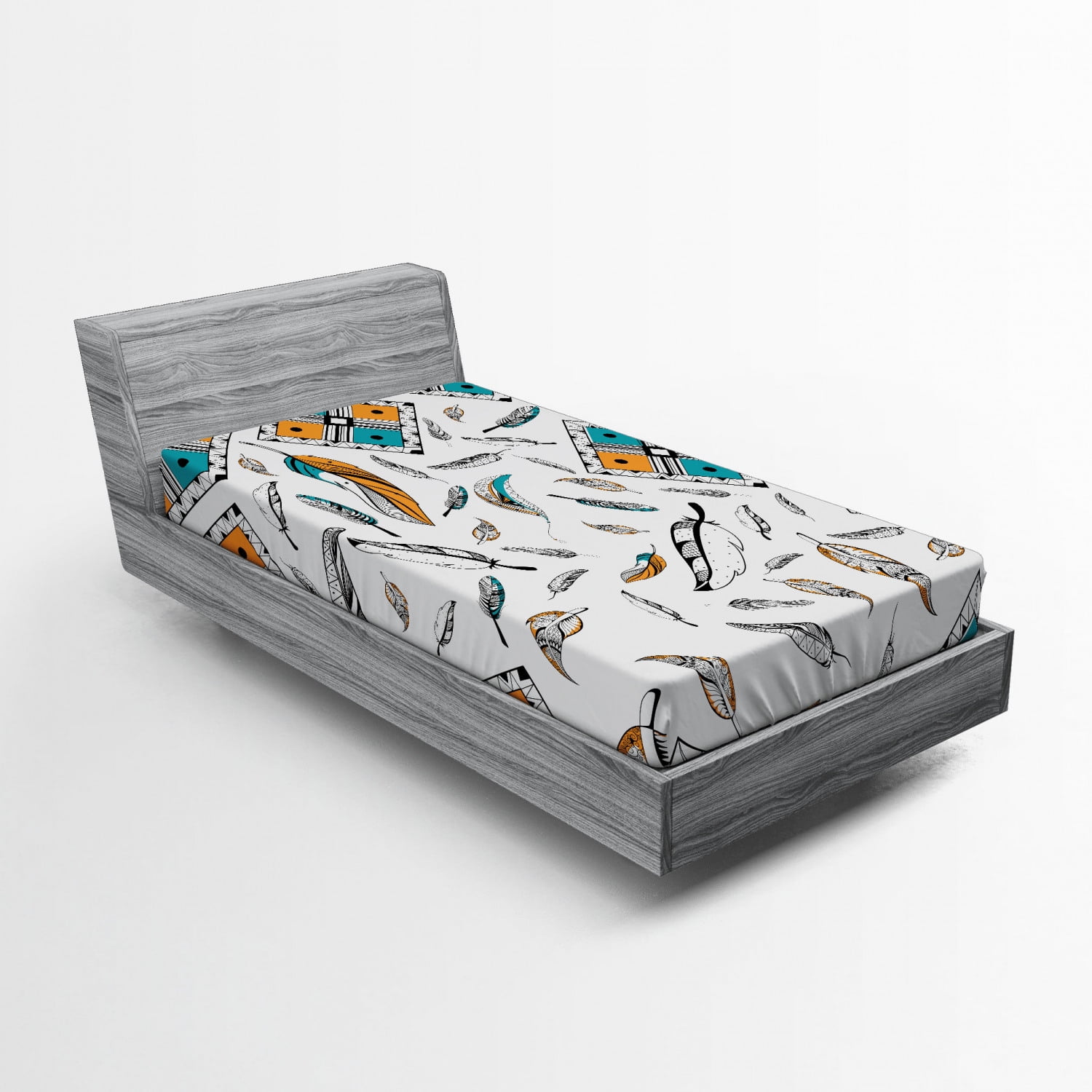 Twin XL Black and Teal Microfiber Boho Print Fitted Sheet