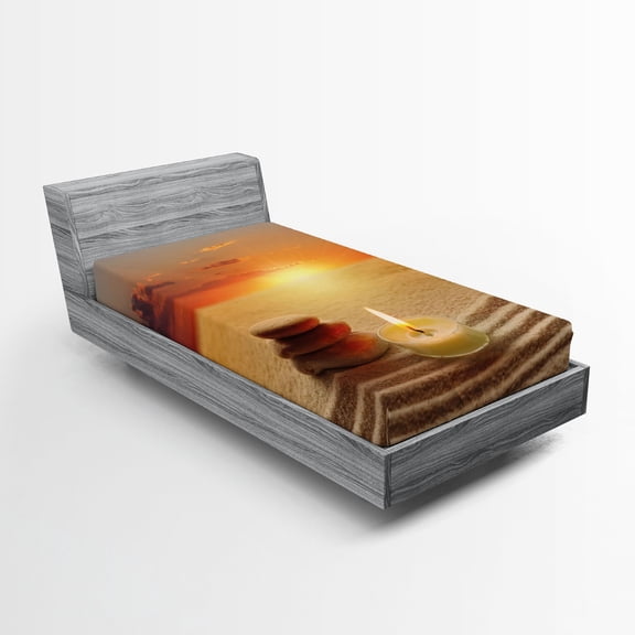 Ambesonne Boho Fitted Sheet, Yoga Candle, Twin XL Size, Orange Sand Brown