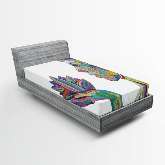 Ambesonne Boho Fitted Sheet, Yoga Pose in Lotus Flower, Twin Size, Multicolor