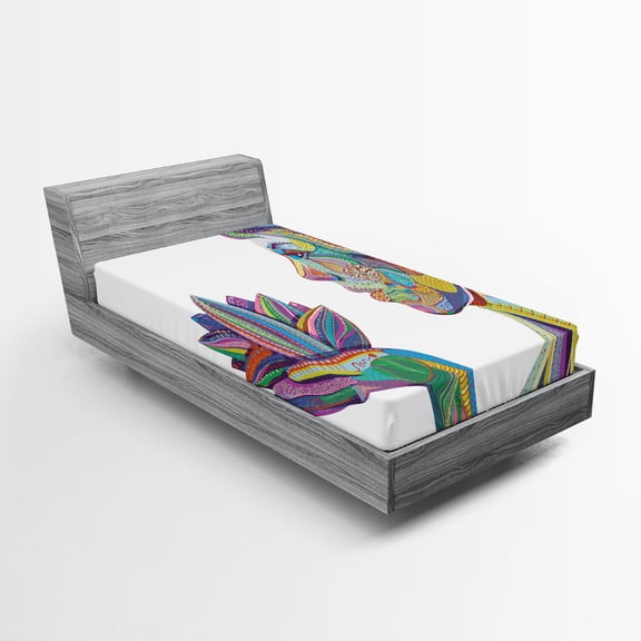 Ambesonne Boho Fitted Sheet, Yoga Pose in Lotus Flower, Twin XL Size, Multicolor