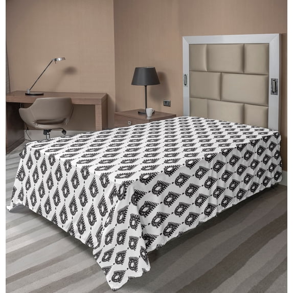 Ambesonne Boho Flat Sheet, Drop Motif Influences, Twin Size, Dark Taupe Grey White