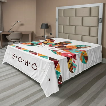 Ambesonne Boho Flat Sheet, Pastel Colored Plumes, Queen Size, Multicolor
