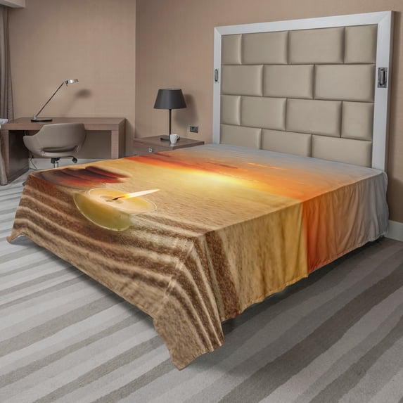 Ambesonne Boho Flat Sheet, Yoga Candle, California King, Orange Sand Brown