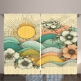 thumbnail image 1 of Ambesonne Boho Floral Curtains 2 Panel Set, Sunny Mid Century Waves, 108" x 90", Mustard Seafoam Champagne, 1 of 2