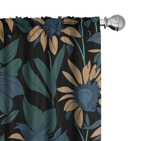 Ambesonne Boho Floral Curtains, Flowers Vintage Garden, Pair of 28"x84", Sea Blue and Dark Teal
