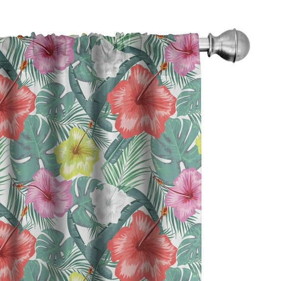 Ambesonne Boho Floral Curtains, Hibiscus Tropical Art, Pair of 28"x84", Dark Pink Pale Teal