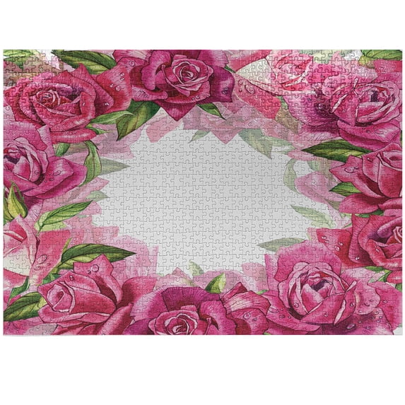 Ambesonne Boho Floral Jigsaw Puzzle Durable Cardboard, Pink Roses Watercolor, 1000 pcs, Hot Pink Olive Green