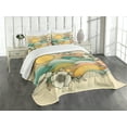 thumbnail image 1 of Ambesonne Boho Floral Quilted Bedspread Set 3 Pcs, Sunny Mid Century Waves, Queen Size, Mustard Seafoam Champagne, 1 of 4