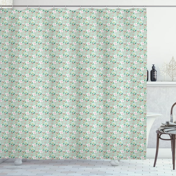 Ambesonne Boho Floral Shower Curtain, Little Flowers Leaves, 69"Wx70"L, Mint Green Multicolor